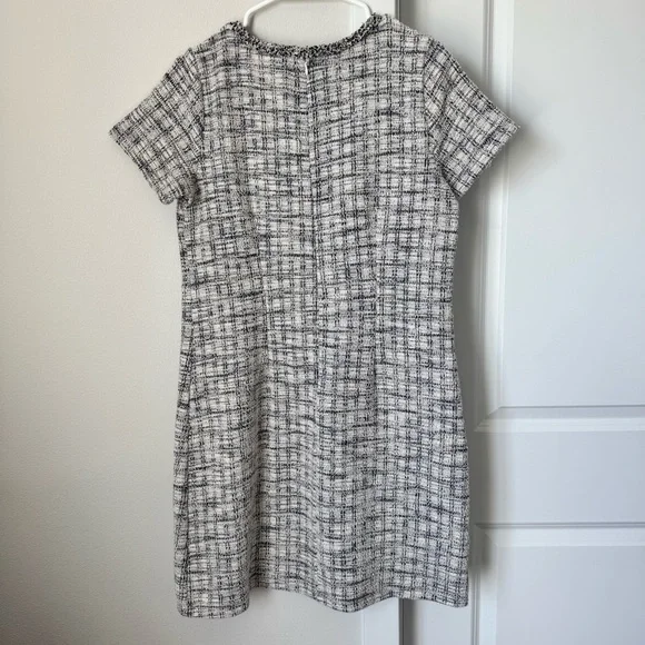 Loft Fringe Tweed Shift Dress Size 4 Short Sleeved Ballet Neck Business Casual - Picture 6 of 16